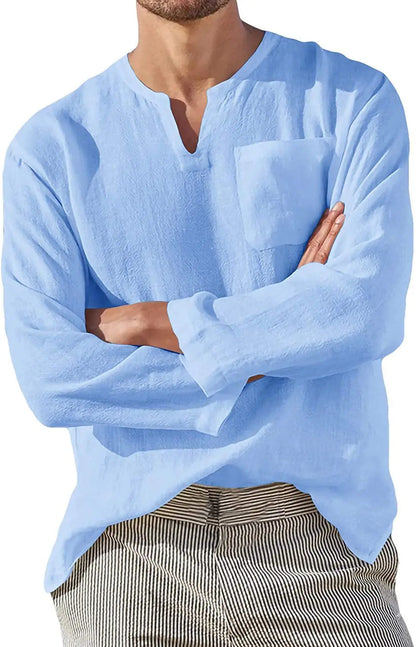 Camisa de lino para hombre 2025, transpirable, color sólido, manga larga, estilo Harajuku, informal, camisa hawaiana, tallas grandes S-5XL