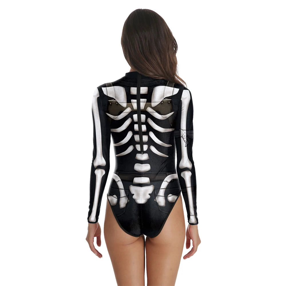 [You're My Secret] Halloween Costume Cosplay Skeleton Print Zenti Bodysuits Carnival Party Jumpsuit Outfit Women Day of The Dead