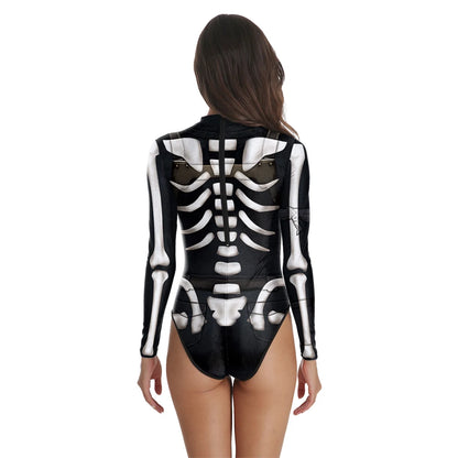 [You're My Secret] Halloween Costume Cosplay Skeleton Print Zenti Bodysuits Carnival Party Jumpsuit Outfit Women Day of The Dead