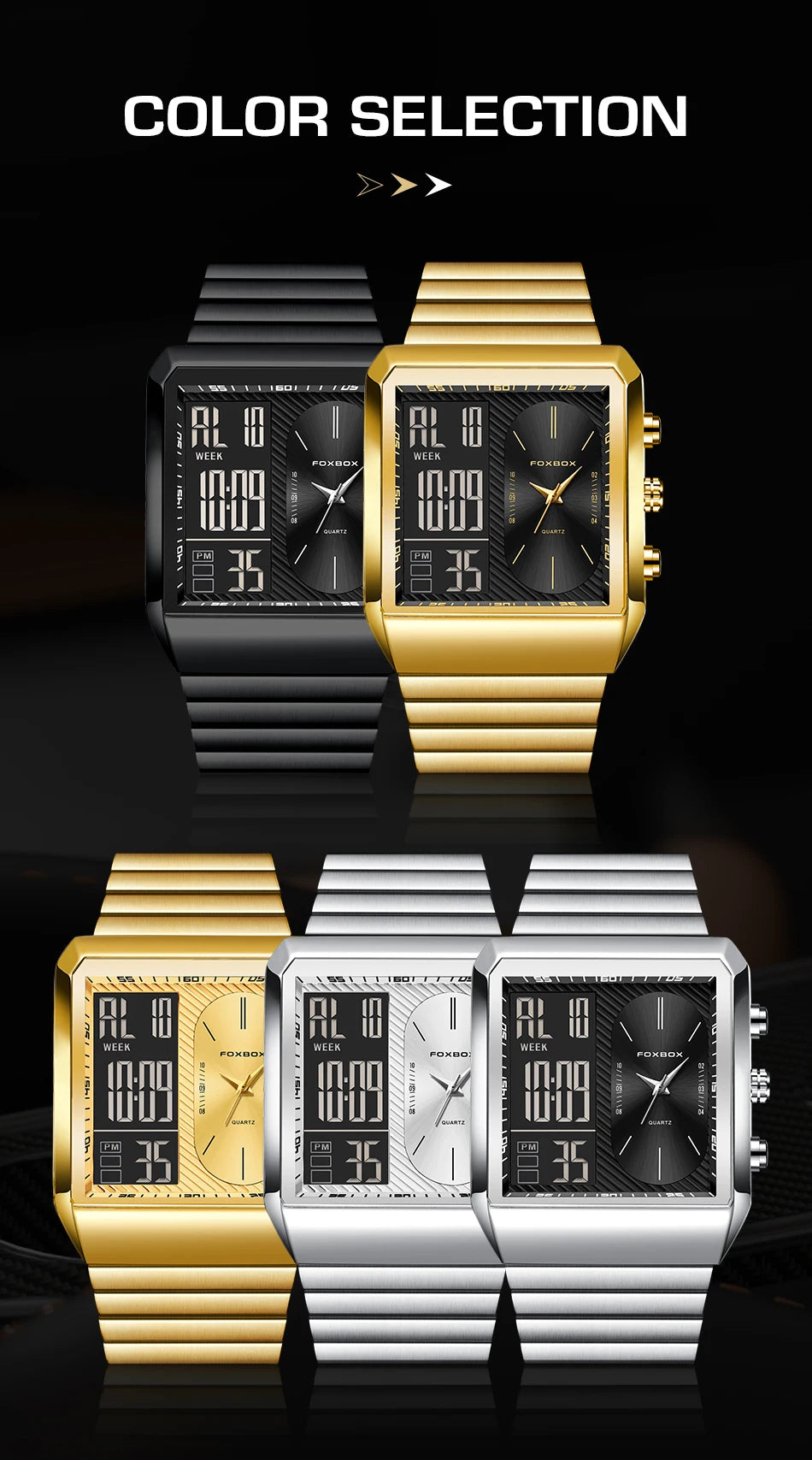 LIGE - Reloj digital cuadrado de moda para hombre, informal, deportivo, resistente al agua, de cuarzo, cronógrafo de lujo de la mejor marca FOXBOX