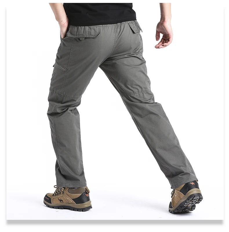 Pantalones cargo de algodón de alta calidad para hombre, pantalones tácticos informales con múltiples bolsillos para primavera y otoño, para acampar al aire libre, senderismo y trabajo.