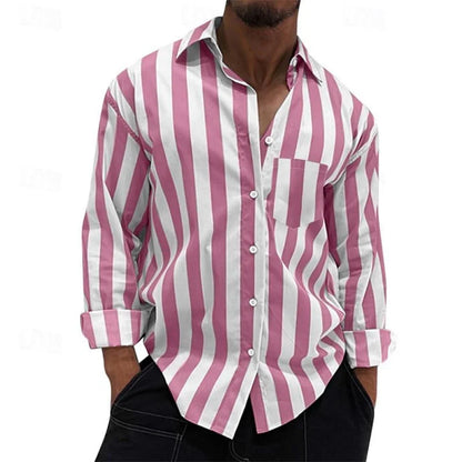 Camisas de rayas para hombre, camisas con solapa estampada y bolsillo, camisas de alta calidad para hombre, ideales para las fiestas y para un estilo informal elegante.