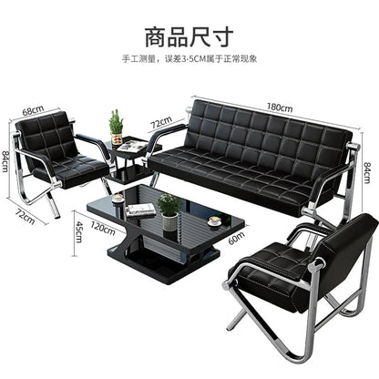 Combinación de sofá y mesa de centro para oficina comercial Recepción empresarial Invitados para reuniones sencillas Oficina moderna de hierro forjado para tres personas
