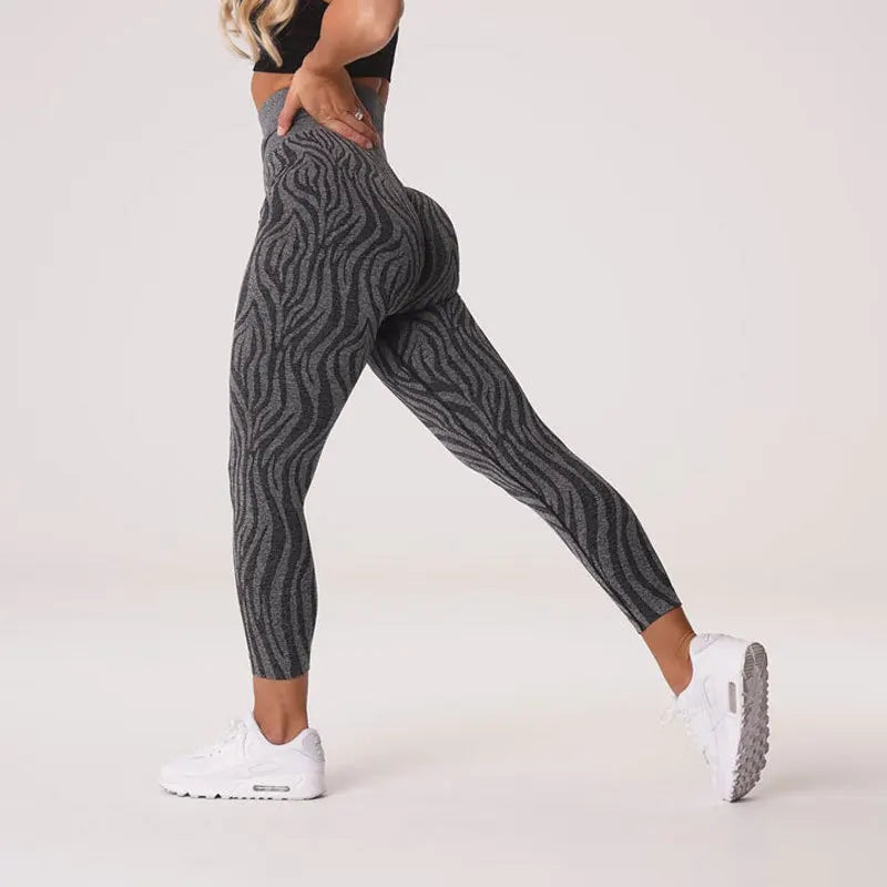 Pantalones de yoga de nueve puntos con estampado de leopardo y copos de nieve, leggings para mujer, pantalones deportivos de cintura sin costuras con estampado animal, ropa de mujer