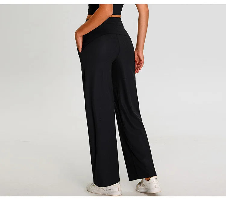 Pantalones de Yoga acanalados para mujer, leggings deportivos para gimnasio, leggings de cintura alta para fitness, pantalones deportivos para correr al aire libre, pierna recta.