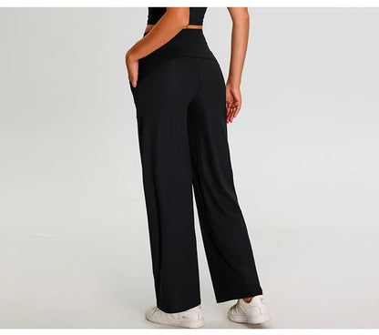Pantalones de Yoga acanalados para mujer, leggings deportivos para gimnasio, leggings de cintura alta para fitness, pantalones deportivos para correr al aire libre, pierna recta.