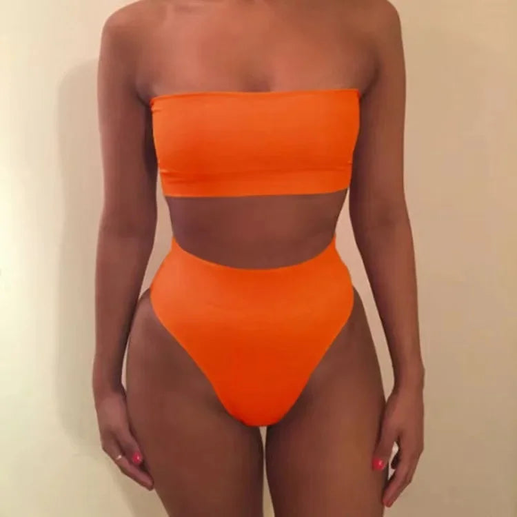 Traje de baño de dos piezas con bandeau de color liso sexy, conjunto de bikini de moda para primavera y verano, traje de baño separado con parte superior e inferior a la moda.