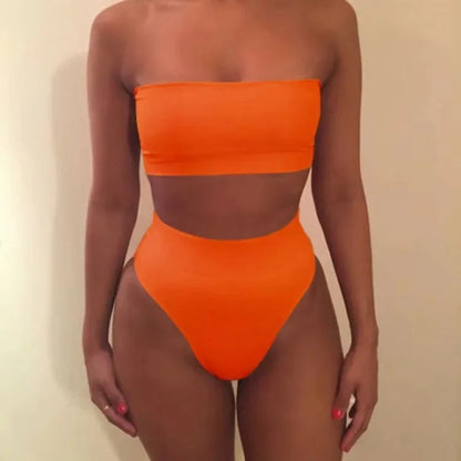 Traje de baño de dos piezas con bandeau de color liso sexy, conjunto de bikini de moda para primavera y verano, traje de baño separado con parte superior e inferior a la moda.