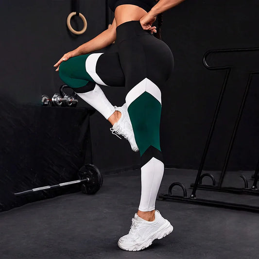 Leggings de yoga de cintura alta con bloques de color para mujer, leggings de entrenamiento con control de abdomen para mujer