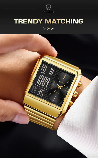 LIGE - Reloj digital cuadrado de moda para hombre, informal, deportivo, resistente al agua, de cuarzo, cronógrafo de lujo de la mejor marca FOXBOX