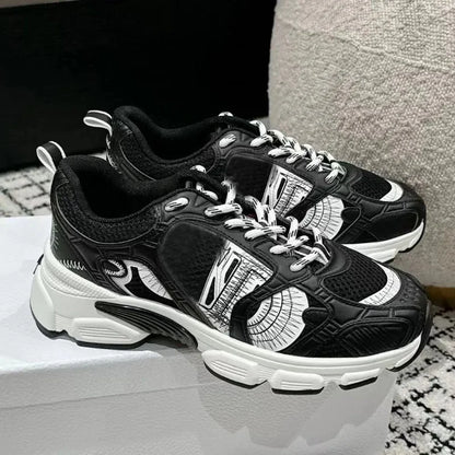 D Home Malla Deportes Pareja Papá Zapatos Heatba Zapatos para correr Bloque de color Suela gruesa Zapatos de mujer Zapatos de hombre con cordones