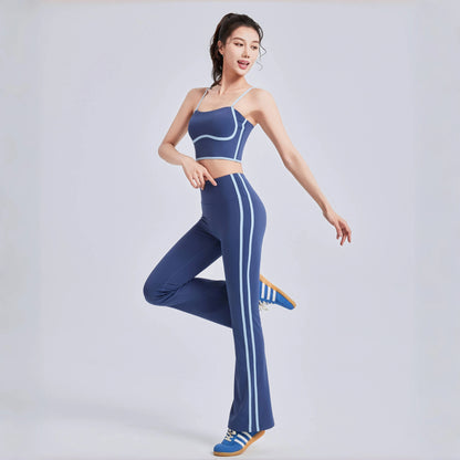 Conjunto de yoga a rayas para mujer, ropa de gimnasio, sujetador deportivo sexy, pantalones acampanados de cintura alta, pantalones de fitness para correr y levantar la cadera, novedad de 2025