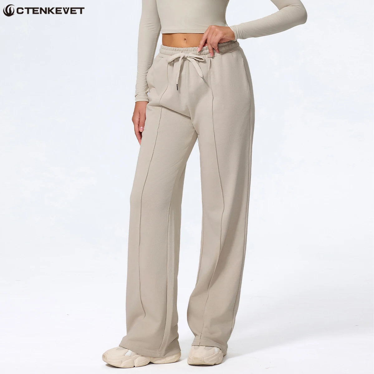 Pantalones largos de yoga para mujer, cálidos para invierno y otoño, para gimnasio, entrenamiento, estilo holgado, deportivos, de cintura alta, con cordón ajustable.