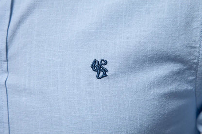 Camisa de lino 100% algodón para hombre, camisas de marca con bordado de color liso, blusas informales de manga larga de alta calidad con botones