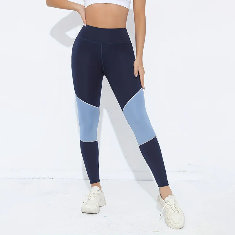 Leggings de yoga de cintura alta con bloques de color para mujer, leggings de entrenamiento con control de abdomen para mujer