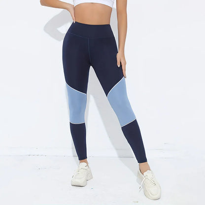 Leggings de yoga de cintura alta con bloques de color para mujer, leggings de entrenamiento con control de abdomen para mujer