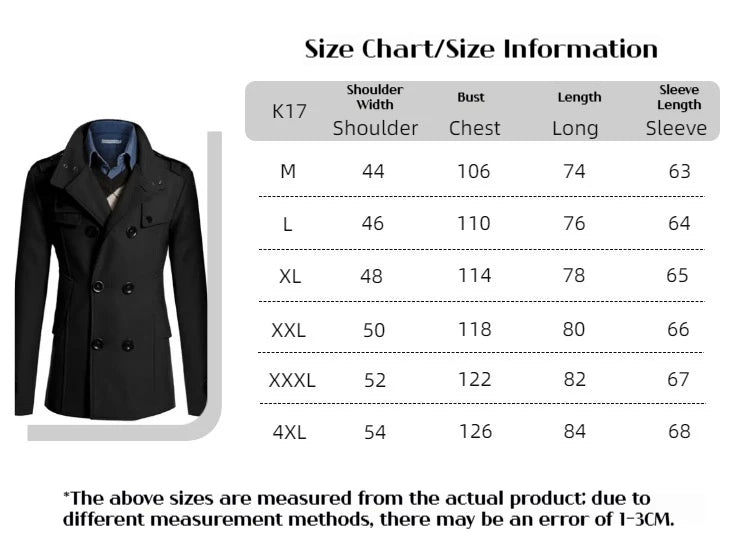 2025 New Jacket Men's Windbreaker Winter Men's Woolen Blend Double Breasted Standing Collar Long Sleeved Casual Jacket Jacket