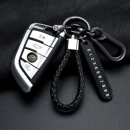 Llavero con colgante de placa de número de teléfono móvil DIY para hombre, estilo punk, cuerda de cuero tejida simple, antipérdida, accesorio para llavero de coche.