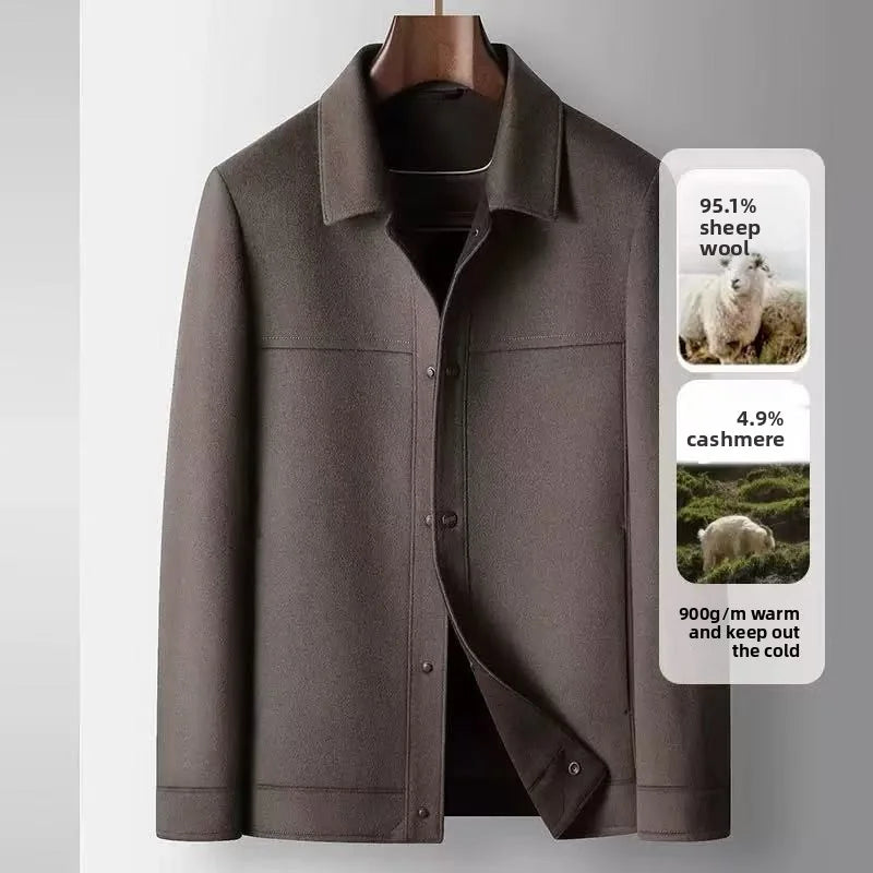 2025 Autumn/Winter New Men's Woolen Coat with 95% Wool Content, Cashmere Warmth, Light Luxury Business Leisure Woolen Coat