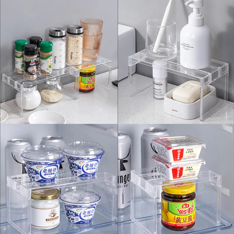Organizadores de refrigerador, estantes de almacenamiento, separadores en capas para refrigerador, soporte de escritorio transparente, ahorra espacio, accesorios de cocina