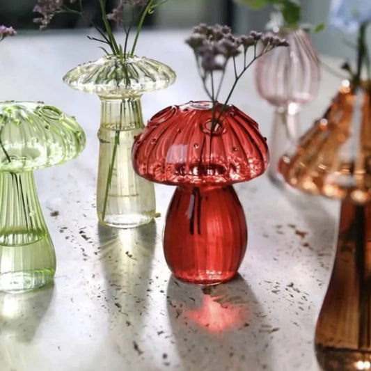 Jarrón de cristal transparente con forma de hongo, botella para aromaterapia, jarrón pequeño para el hogar, maceta hidropónica, decoración de mesa sencilla, decoración del hogar