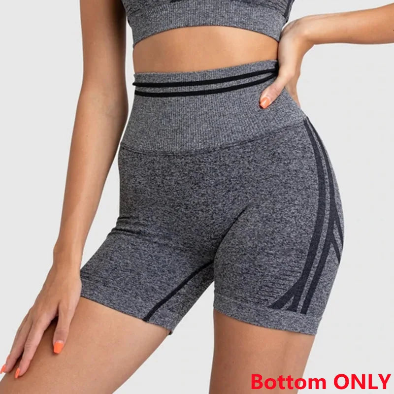 Conjuntos de ropa deportiva de media pieza sin costuras para mujer, conjuntos de gimnasio de manga larga, sujetador deportivo de yoga, leggings push up y mallas deportivas.