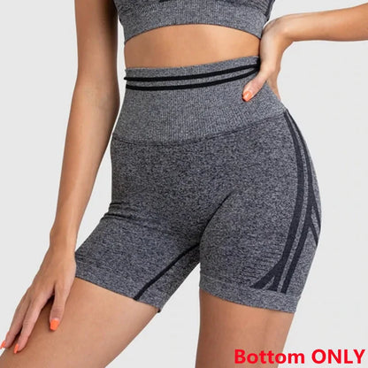 Conjuntos de ropa deportiva de media pieza sin costuras para mujer, conjuntos de gimnasio de manga larga, sujetador deportivo de yoga, leggings push up y mallas deportivas.