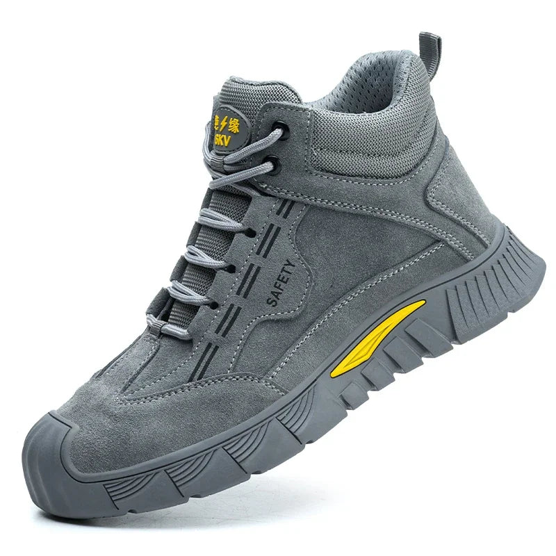 Calzado de seguridad para hombre, zapatos de trabajo con puntera de acero, color gris, anti-aplastamiento, anti-perforación, alta calidad, tallas 38-45, bota de trabajo indestructible para hombre.