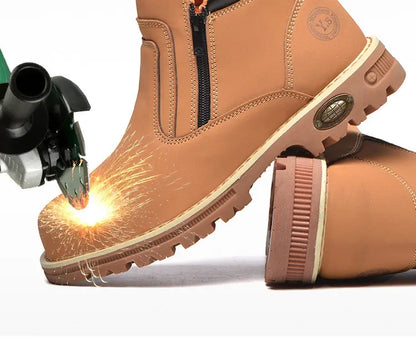 Zapatos de trabajo para hombre 2025, zapatos de seguridad impermeables, botas de cuero anti chispas, zapatos de soldador anti perforaciones y antideslizantes.