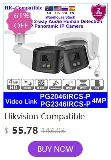 Cámara IP panorámica 4K de 8 MP y 180° compatible con Hikvision, con infrarrojos y ColorVu, audio bidireccional, detección de presencia humana, ranura para tarjeta SD, Plug &amp; Play, NVR HIK.