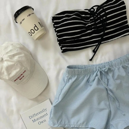 Bikini coreano retro a rayas para mujer, traje de baño de primavera con cuello colgante, para vacaciones en la playa, 2025