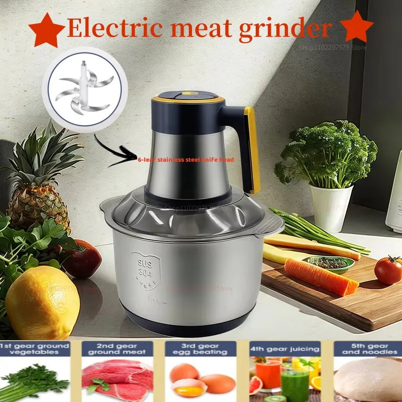 Licuadora multifunción de acero inoxidable para carnes, frutas y verduras. Procesadores de alimentos. Picadora de carne eléctrica de cocina de cinco velocidades.