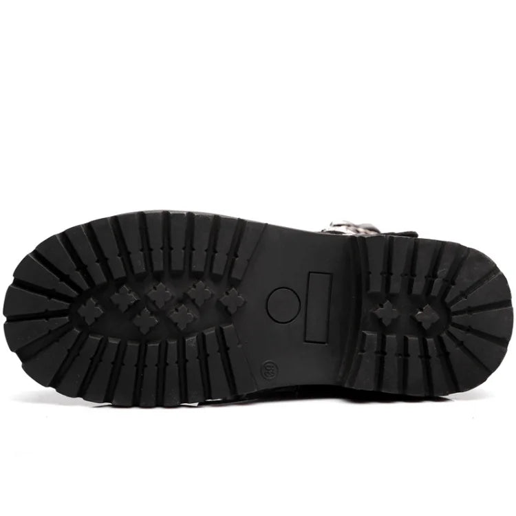 Botas altas de cuero para hombre, estilo motero, de invierno, estilo gótico punk, para hombre, estilo militar informal, para uso exterior.