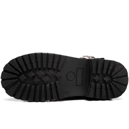 Botas altas de cuero para hombre, estilo motero, de invierno, estilo gótico punk, para hombre, estilo militar informal, para uso exterior.