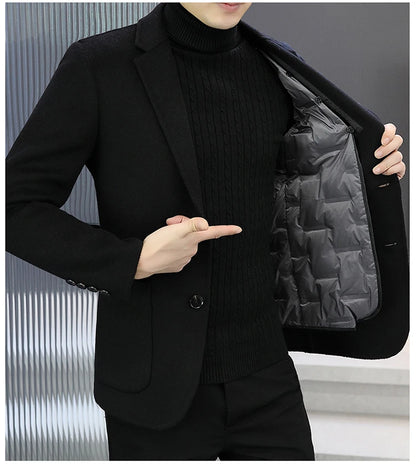 Slim Fit Detachable Down Liner Men's Woolen Coat High Quality 2025 Autumn Winter Casual Solid Color Short Style Warm Wool Jacket