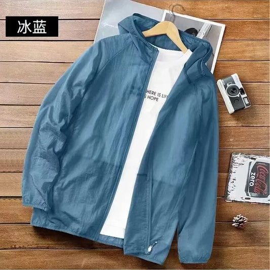 Chaqueta fina de seda de hielo para hombre, transpirable, de verano 2024, con protección solar para pesca, cárdigan para exteriores, estilo holgado e informal.