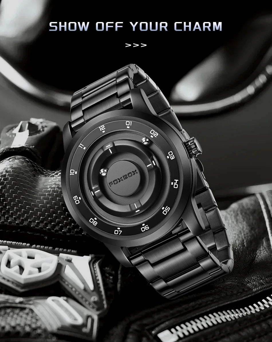 Reloj FOXBOX con diseño de planeta, puntero magnético flotante, rodamiento de bolas libre, creativo, sencillo, resistente al agua, de cuarzo para hombre.