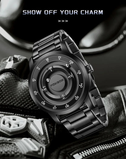 Reloj FOXBOX con diseño de planeta, puntero magnético flotante, rodamiento de bolas libre, creativo, sencillo, resistente al agua, de cuarzo para hombre.