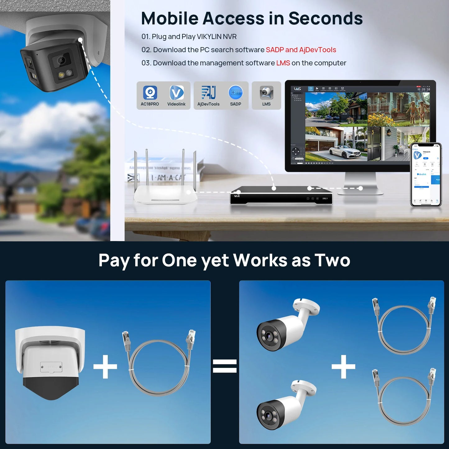 Cámara IP panorámica 4K de 8 MP y 180° compatible con Hikvision, con infrarrojos y ColorVu, audio bidireccional, detección de presencia humana, ranura para tarjeta SD, Plug &amp; Play, NVR HIK.