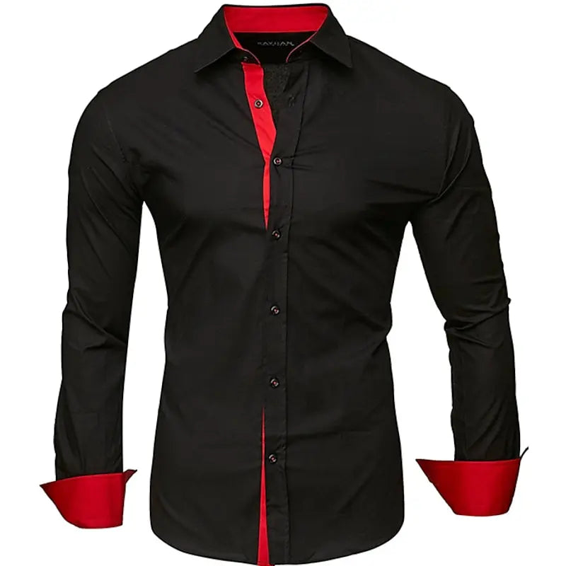 Spring Men's Long Sleeve Shirt Fashion Vintage Texture Print Long Sleeve Shirt Men's Flap-Collar Shirt Top Office Suit