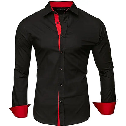 Spring Men's Long Sleeve Shirt Fashion Vintage Texture Print Long Sleeve Shirt Men's Flap-Collar Shirt Top Office Suit