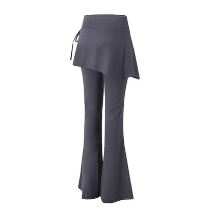 Leggings deportivas 2 en 1 con diseño de falda, dobladillo acampanado, cintura alta y cordón ajustable para yoga, actividades al aire libre y fitness.
