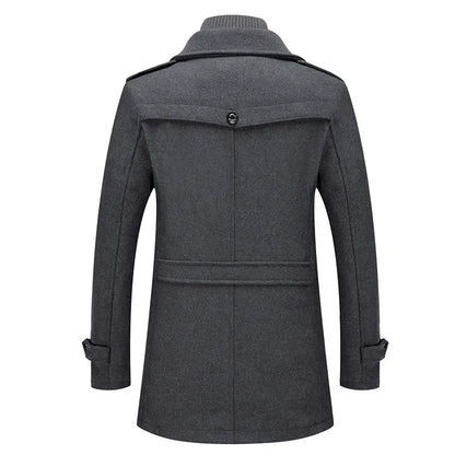 Thickening Warm Wool Coat High Quality Design Wool Coats Men's Wool Blend Winter Double Collar Wool Blend Men Solid Color