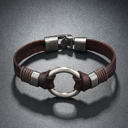Pulsera de cuero genuino hecha a mano para hombres y mujeres, pulsera sencilla