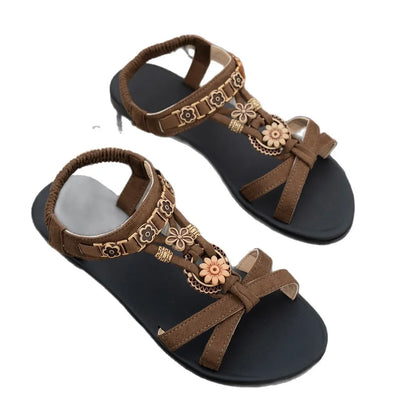 Sandalias romanas de suela plana para mujer, zapatos informales con hebilla de talla grande para exteriores, para verano de 2025