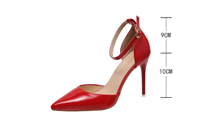 Super Big Size 45 High Stiletto Heel Women Sandals Crystals Buckle Strap Pointed Toe Fashion 10cm/3.94inch Thin Heel Pimp