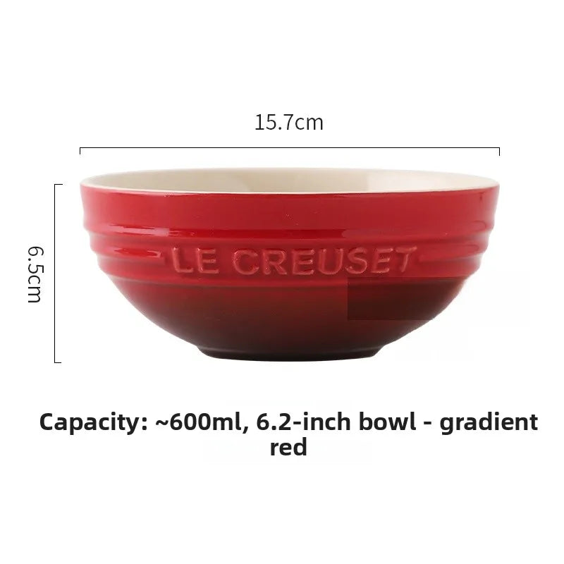 Cuenco de porcelana esmaltada de colores fríos Le Creuset, cuenco de arroz, cuenco para sopa con cara de arcoíris, cuenco francés con diseño de mono redondo para uso doméstico