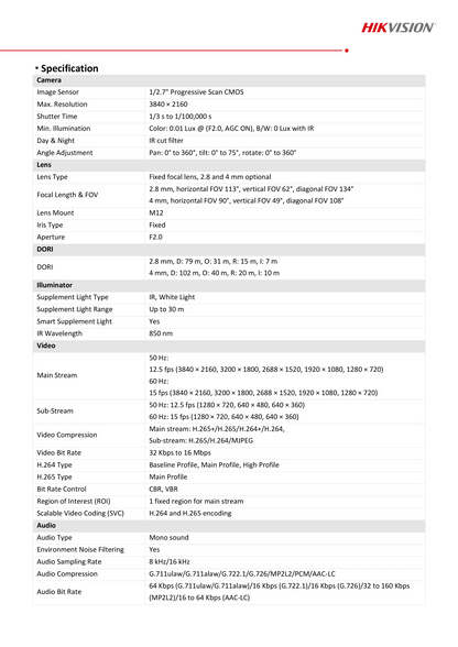 Cámara IP Hikvision ColorVu Smart Hybrid Light DS-2CD1383G2-LIU 4K 8MP con doble luz blanca y micrófono integrado.