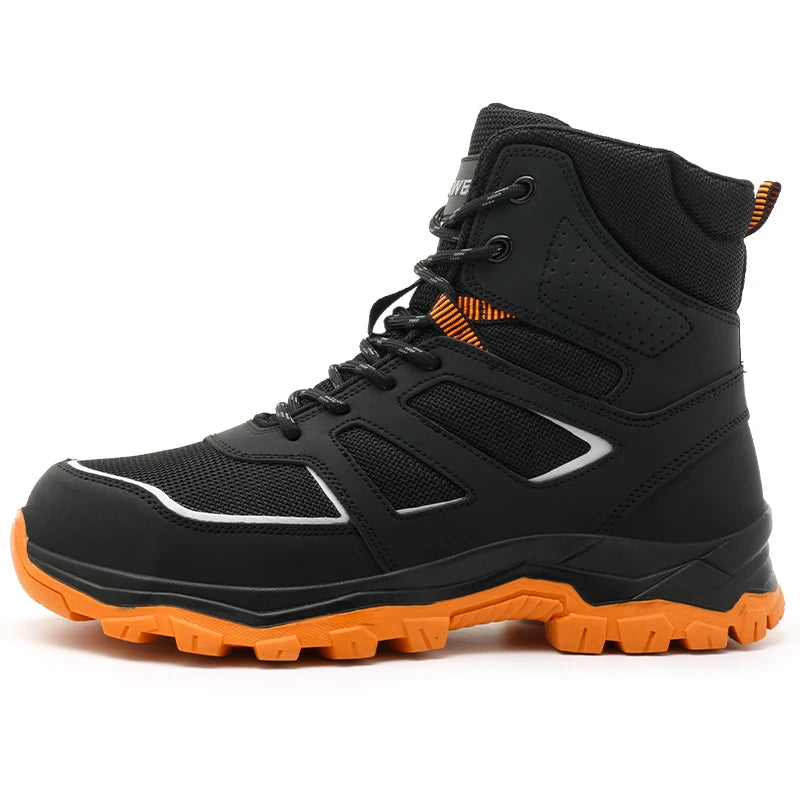 Zapatos de seguridad para hombre, antideslizantes, antiperforación, antiaplastamiento, con puntera de acero, botas de trabajo de caña alta, para taller de forja.