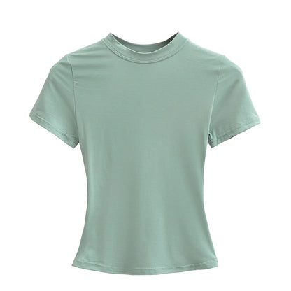 Camiseta informal de alta calidad para mujer, blusa sexy ajustada de manga corta, tendencia de moda, ropa lisa, tops Y2K, 2024
